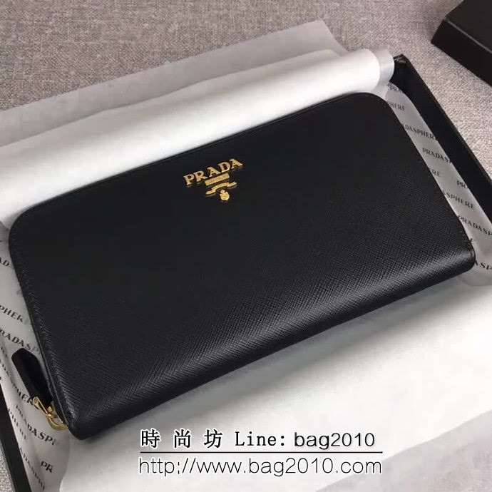 PRADA普拉達 經典款 頂級原單十字紋牛皮 時尚單拉鏈錢包 1ML506 DD1498